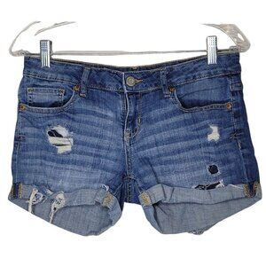 Aeropostale Midi distressed Medium wash denim jean shorts size 6
